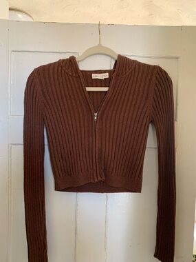 Aeropostale Chocolate Brown Ribbed Zip-Up Hoodie